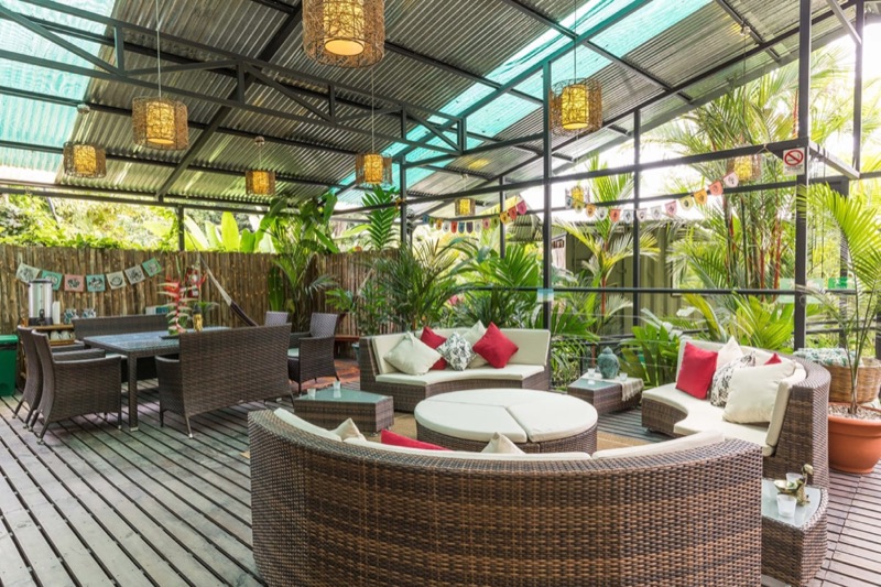 Open-air lounge at Danyasa Eco-Retreat in Dominical