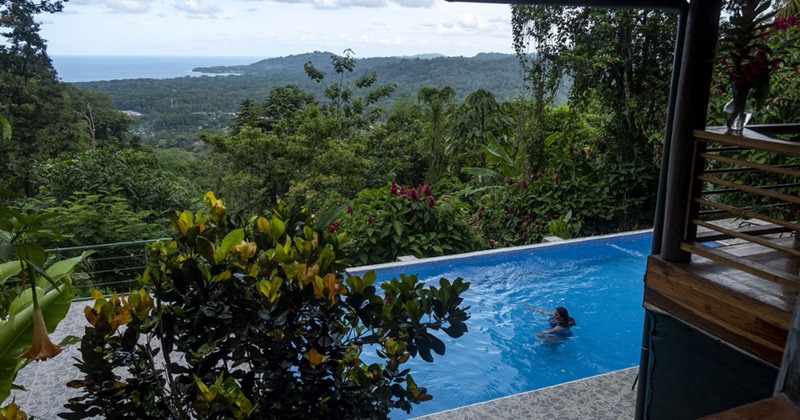 Pool at Samasati with a view over the rainforest to the Caribbean coast