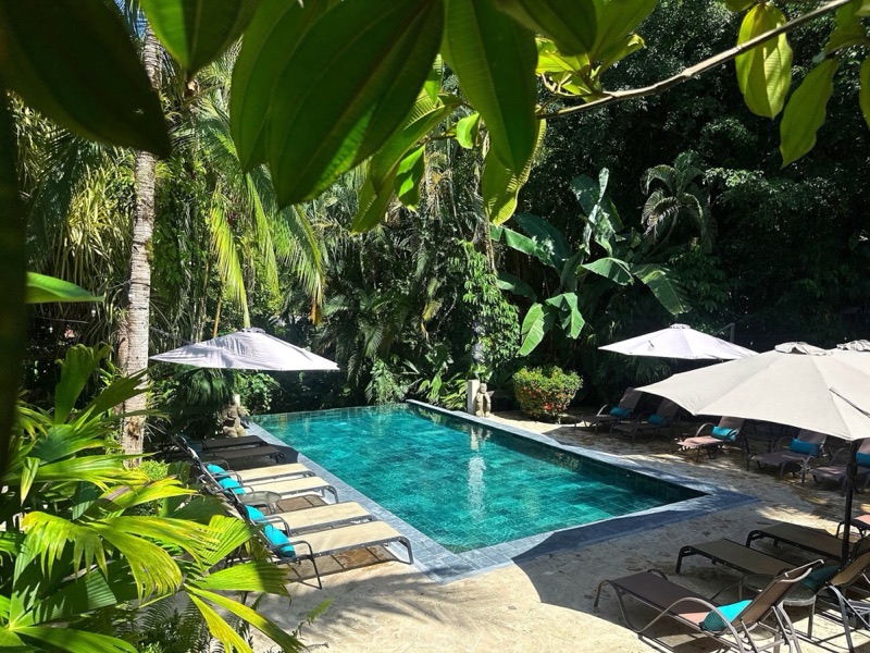 The pool at The Falls surrounded by rainforest in Manuel Antonio